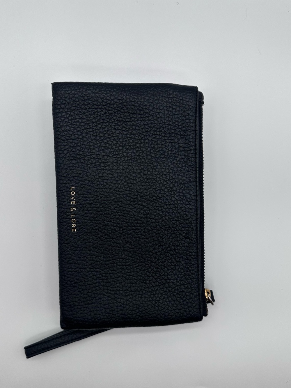 Love & Lore Black Pebbled Wristlet Wallet | Gold Turn Lock |